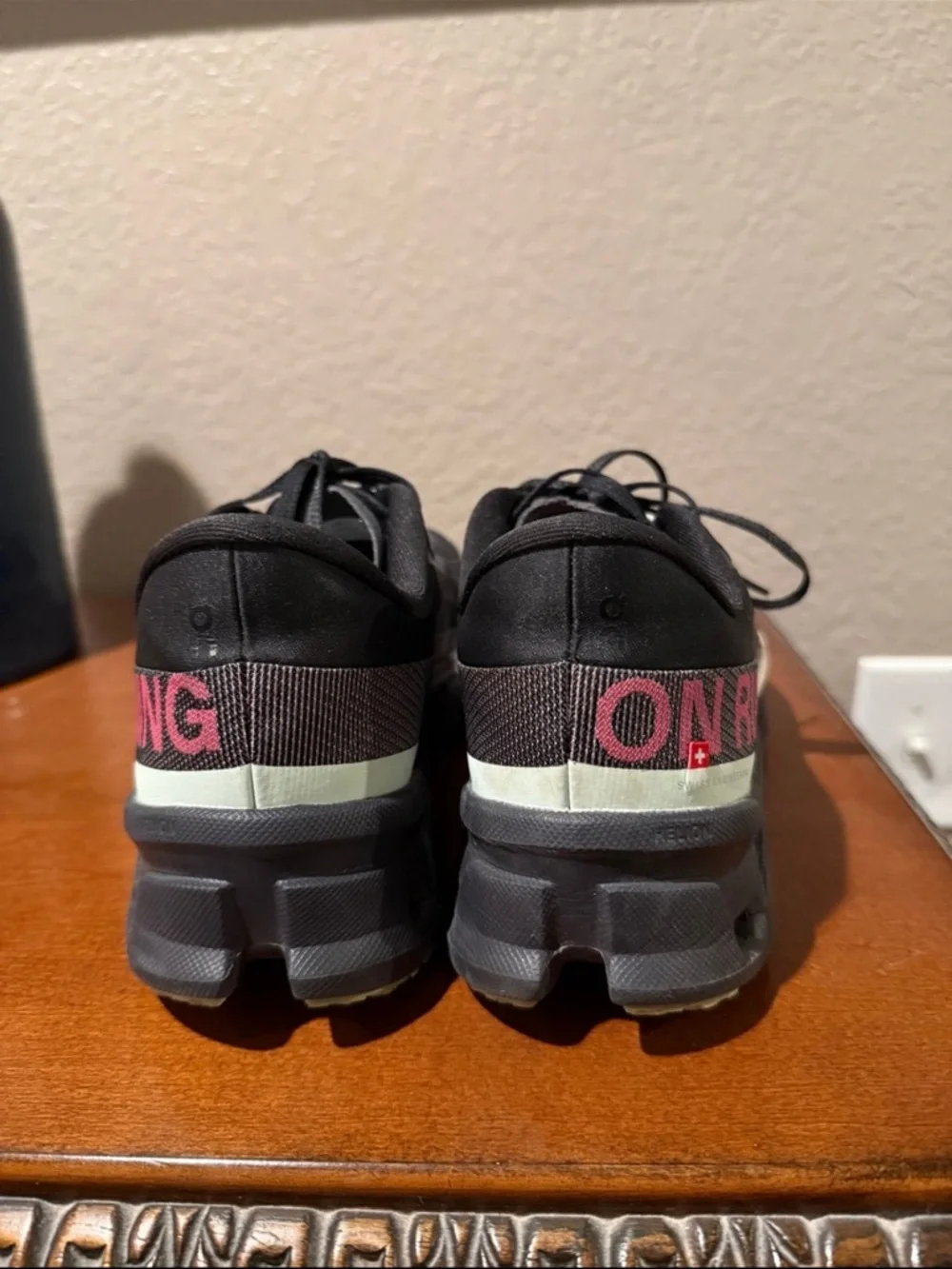 Women's Black Running Sneakers with Pink Accent